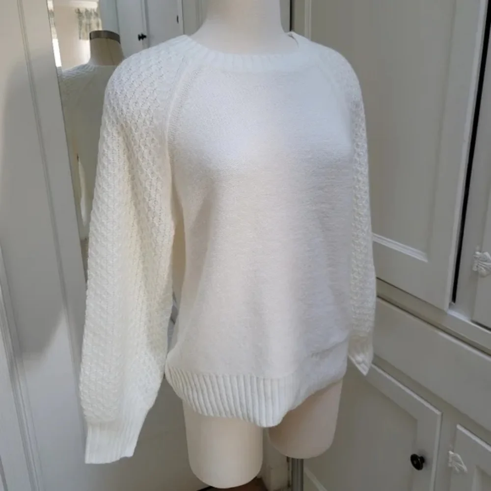 New! J.Crew XXL XX-Large Ivory White Honeycomb Balloon-Sleeve Sweater Top NWT